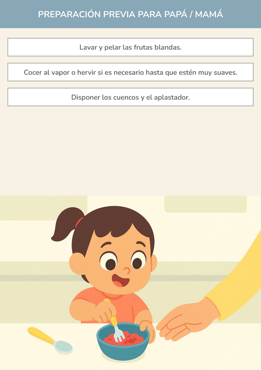 Niño usando torre de aprendizaje mientras realiza la actividad puré mágico de colores y sabores en la cocina.