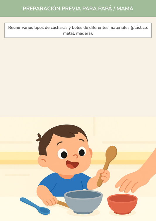 Niño usando torre de aprendizaje mientras realiza la actividad exploración sonora con utensilios en la cocina.