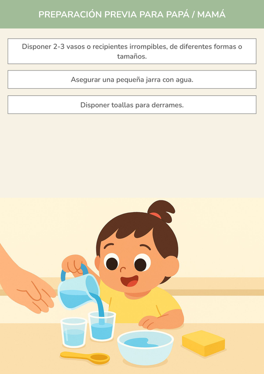 Niño usando torre de aprendizaje mientras realiza la actividad vasos viajeros de agua en la cocina.