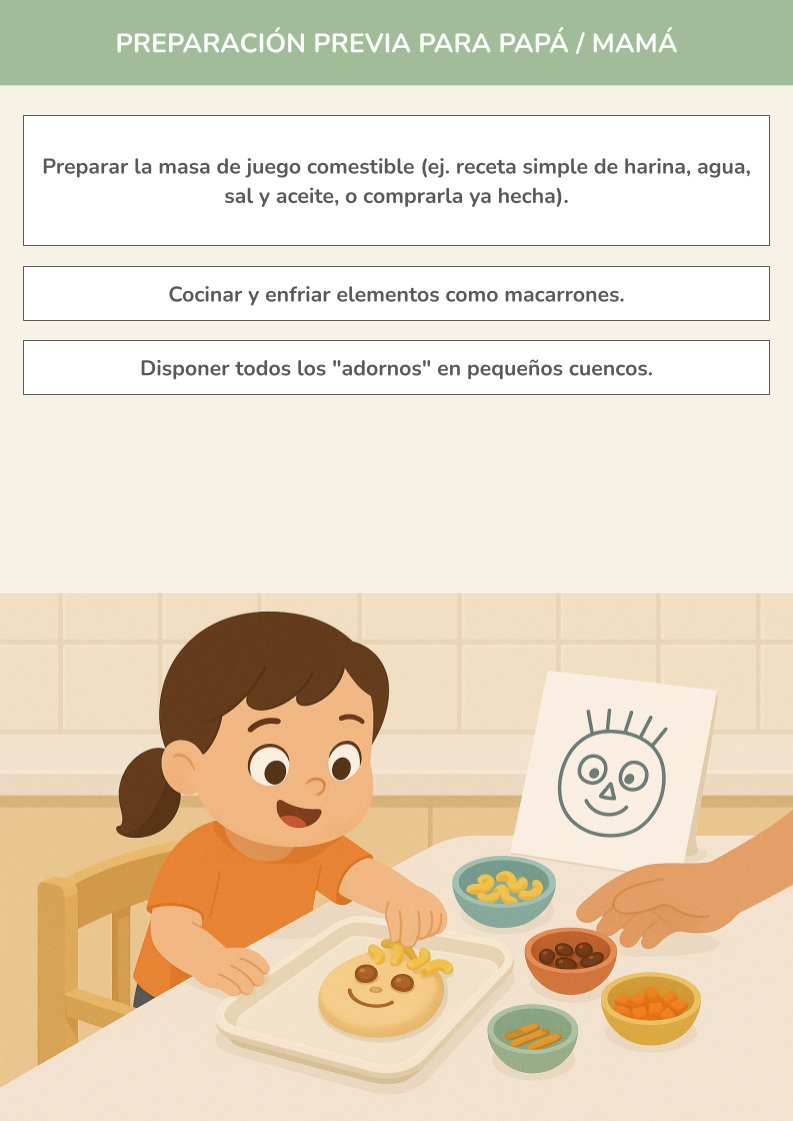 Ilustración de niña preparando una galleta sonriente sobre su torre de aprendizaje ZALU, con cuencos de ingredientes y ayuda de un adulto
