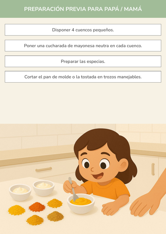 Niño usando torre de aprendizaje mientras realiza la actividad paleta de sabores y colores: mini chefs detectives en la cocina.