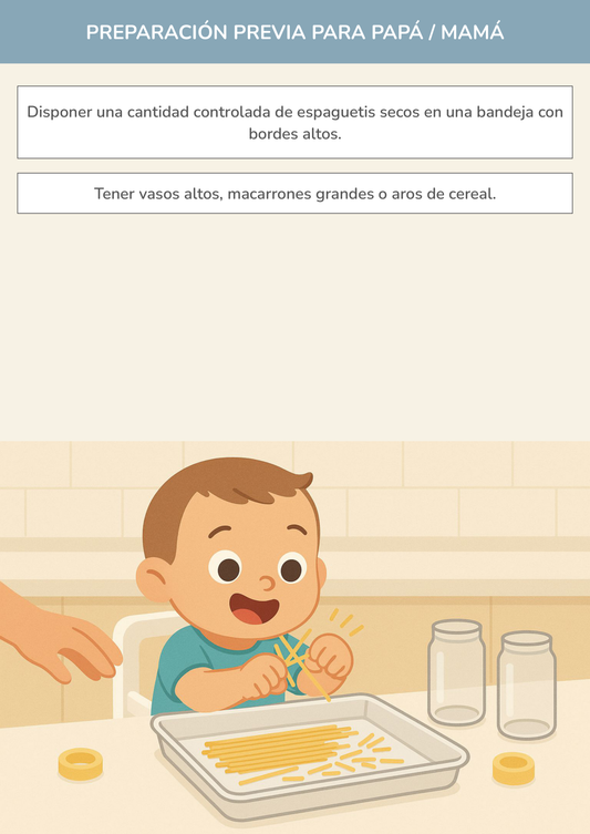 Niño usando torre de aprendizaje mientras realiza la actividad romperalph espagueti: ¡explosión de sonidos y texturas! en la cocina.