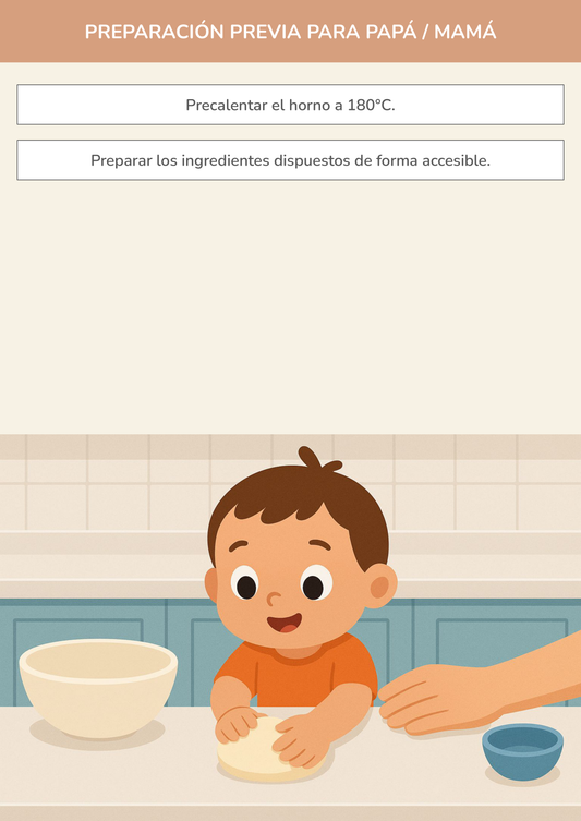 Niño usando torre de aprendizaje mientras realiza la actividad pan de leche fácil en la cocina.