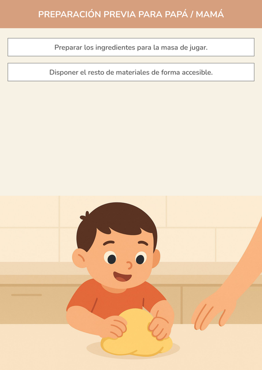 Niño usando torre de aprendizaje mientras realiza la actividad masa de jugar comestible y modelado en la cocina.