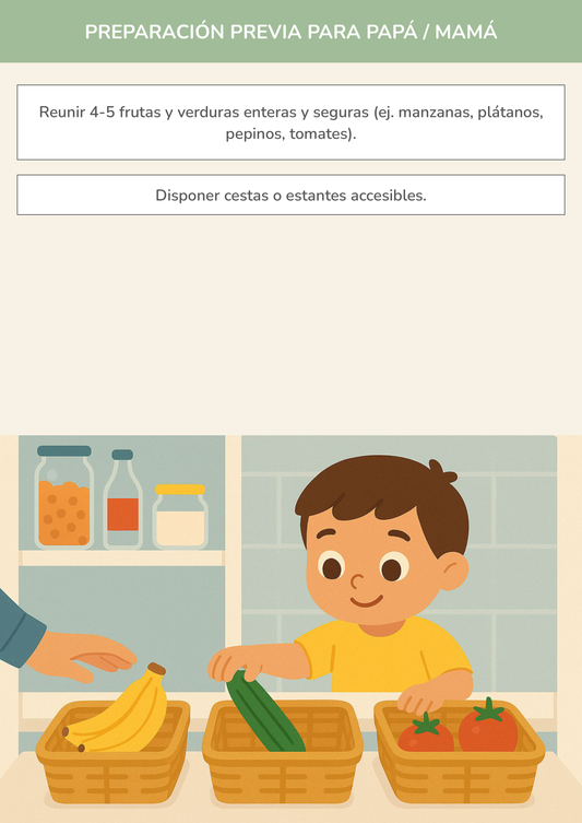Niño usando torre de aprendizaje mientras realiza la actividad ayudante de frutas y verduras en la cocina.
