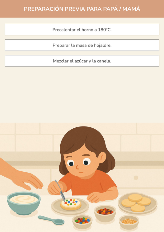 Niño usando torre de aprendizaje mientras realiza la actividad galletas joya para compartir en la cocina.