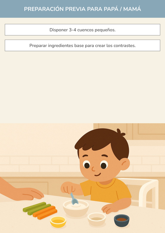 Niño usando torre de aprendizaje mientras realiza la actividad mi laboratorio de sabores contrastantes en la cocina.
