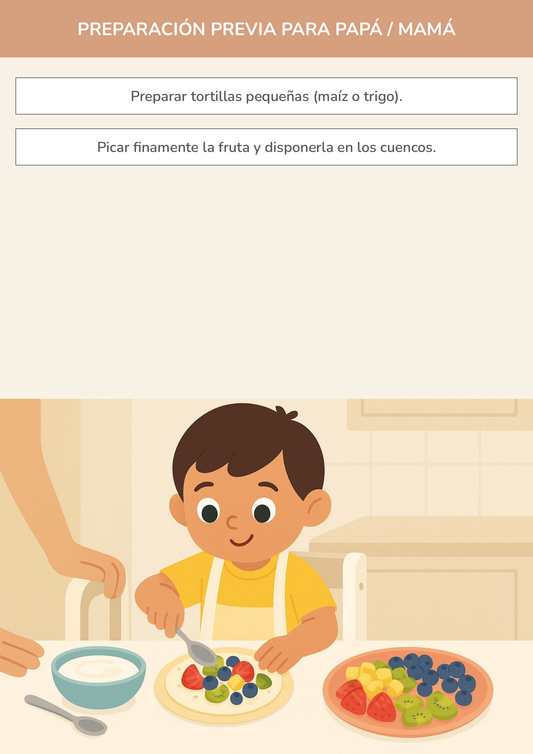 Niño usando torre de aprendizaje mientras realiza la actividad el desafío del paladar valiente: cata a ciegas de chef en la cocina.