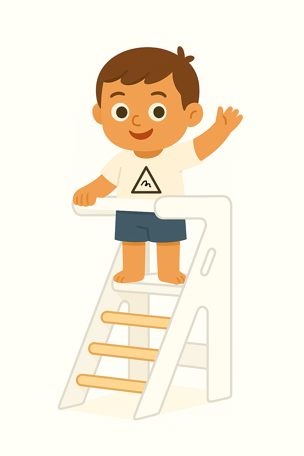 ilustración de niño en la torre de aprendizaje zalu saludando al frente