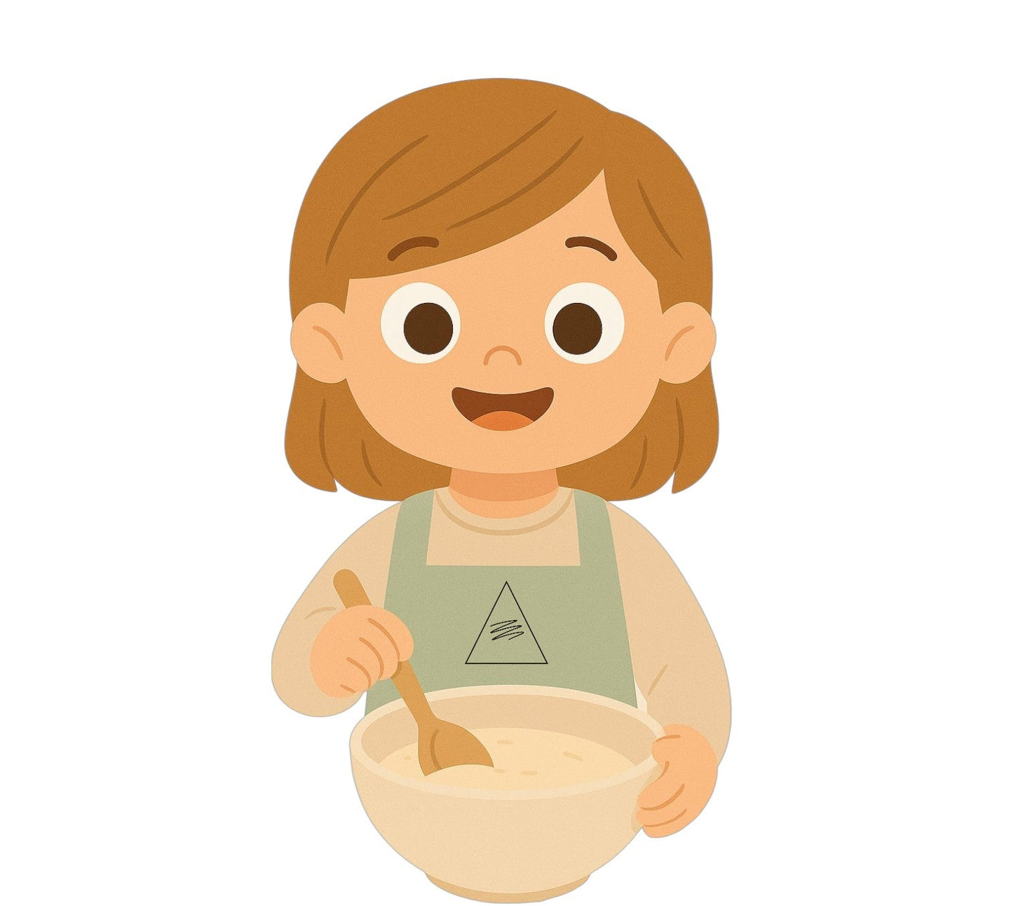 Ilustración de una niña mezclando ingredientes en un tazón con una cuchara de madera, representando el acceso completo al Programa ZALU+.