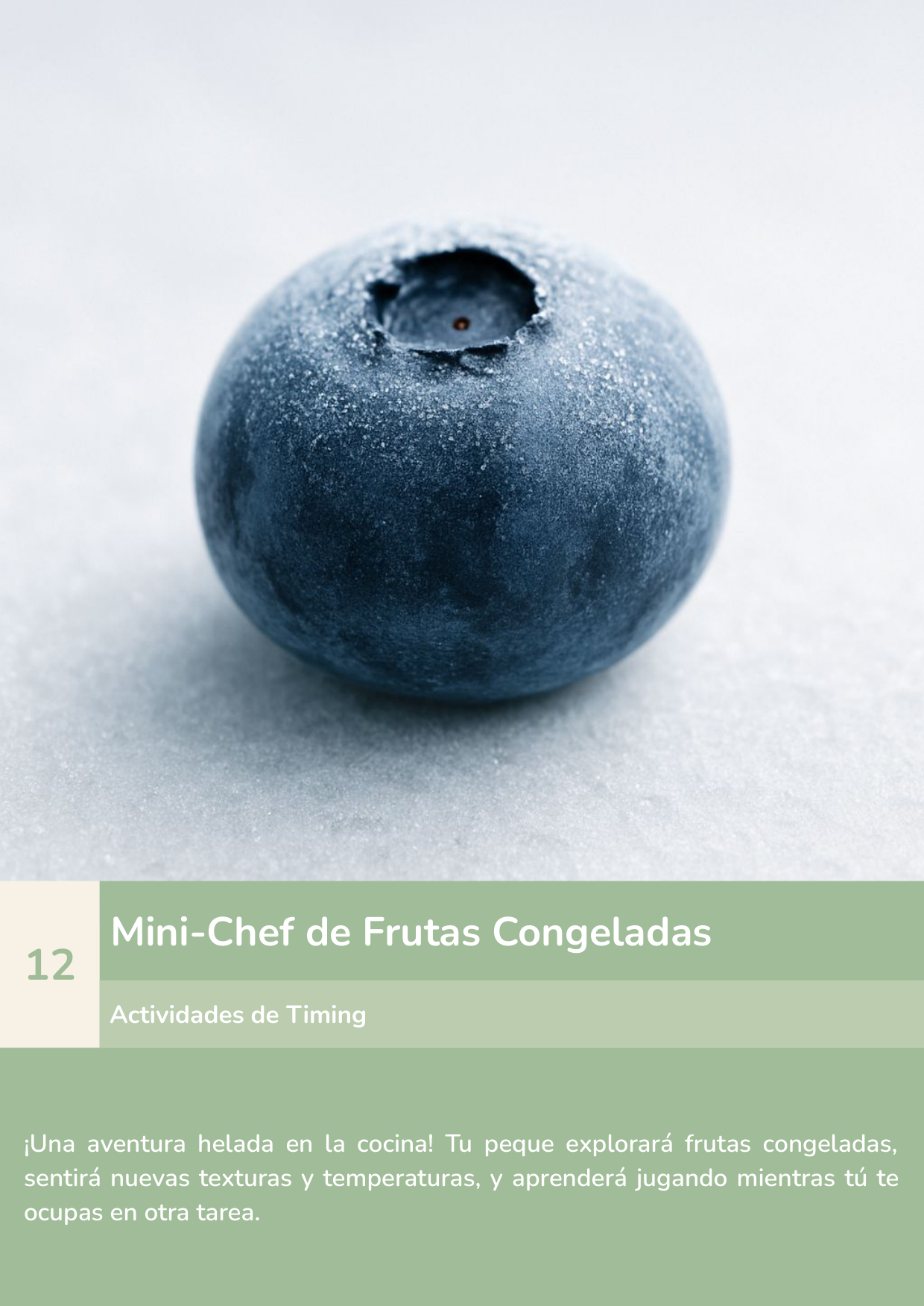 Torre de aprendizaje Montessori, actividad mini-chef de frutas congeladas.
