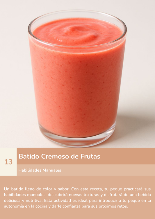 Torre de aprendizaje Montessori, actividad batido cremoso de frutas.