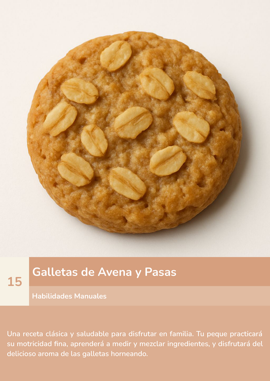 Torre de aprendizaje Montessori, actividad galletas de avena y pasas.