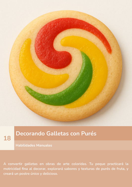 Torre de aprendizaje Montessori, actividad decorando galletas con purés.