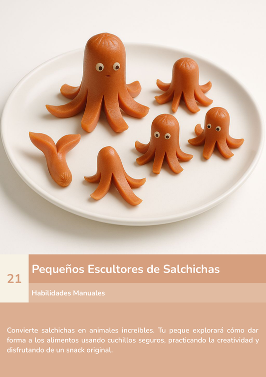 Torre de aprendizaje Montessori, actividad pequeños escultores de salchichas.