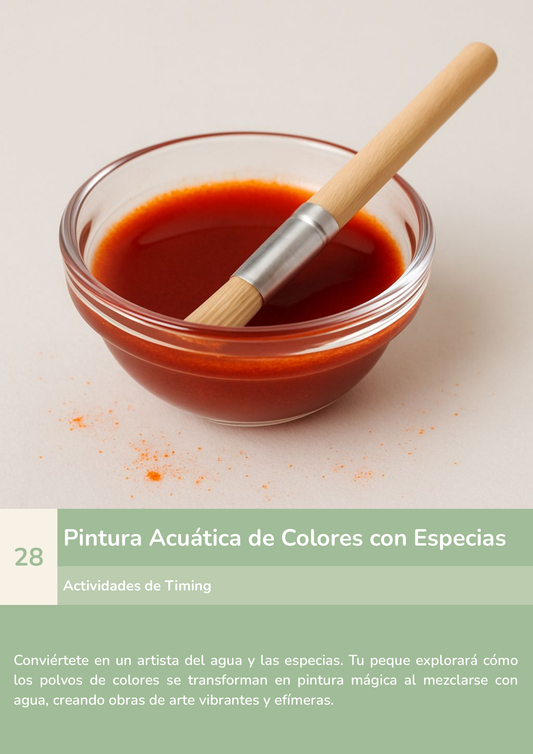 Torre de aprendizaje Montessori, actividad pintura acuática de colores con especias.