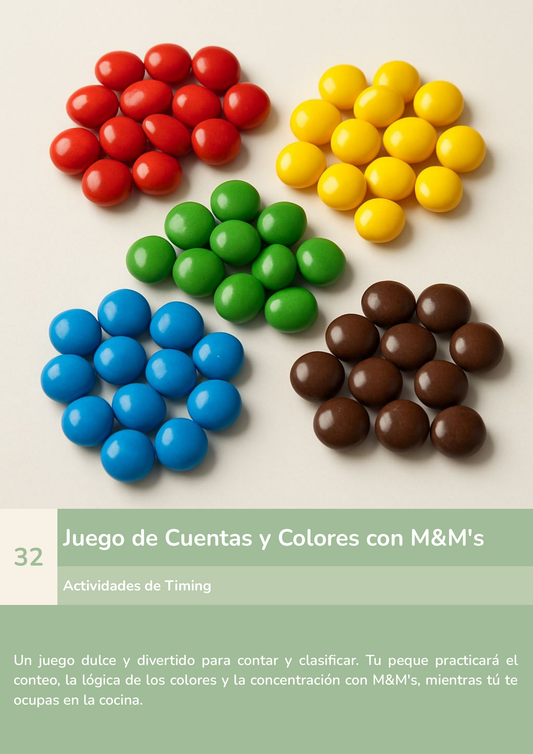 Torre de aprendizaje Montessori, actividad juego de cuentas y colores con m&m's.