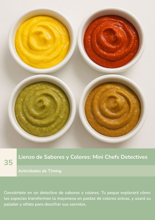 Torre de aprendizaje Montessori, actividad paleta de sabores y colores: mini chefs detectives.