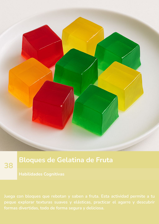 Torre de aprendizaje Montessori, actividad bloques de gelatina de fruta.