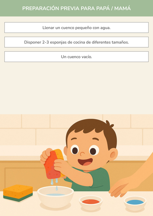 Torre de aprendizaje Montessori, actividad esponjas viajeras de agua y color.