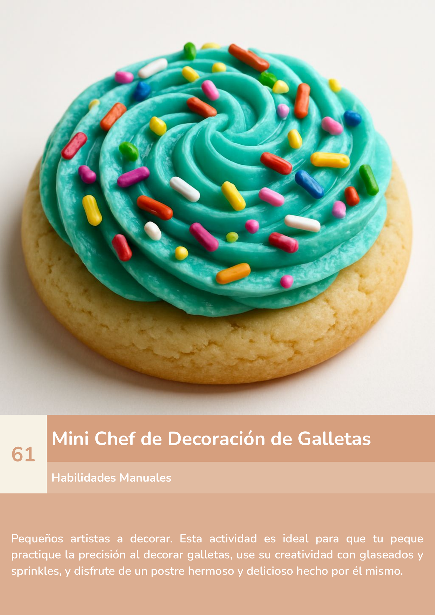Torre de aprendizaje Montessori, actividad mini chef de decoración de galletas.