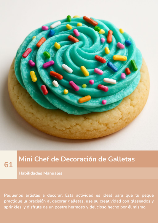 Torre de aprendizaje Montessori, actividad mini chef de decoración de galletas.
