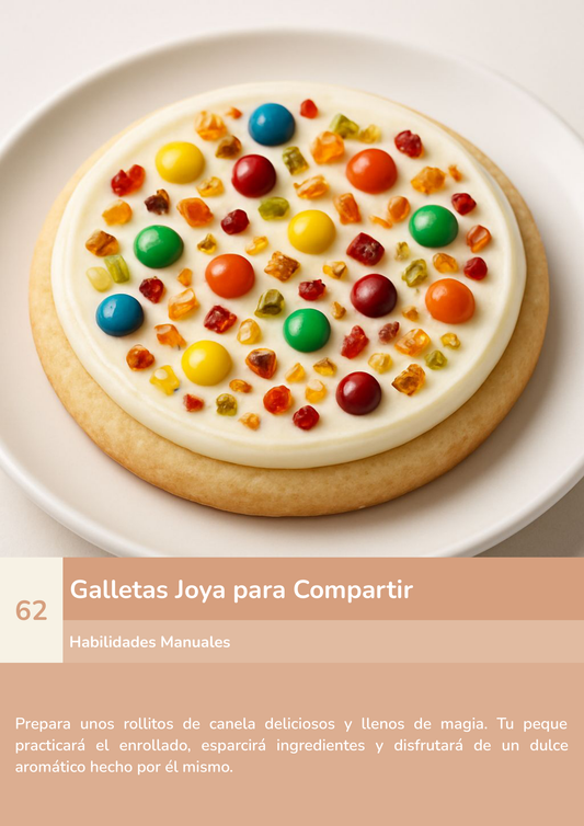 Torre de aprendizaje Montessori, actividad galletas joya para compartir.