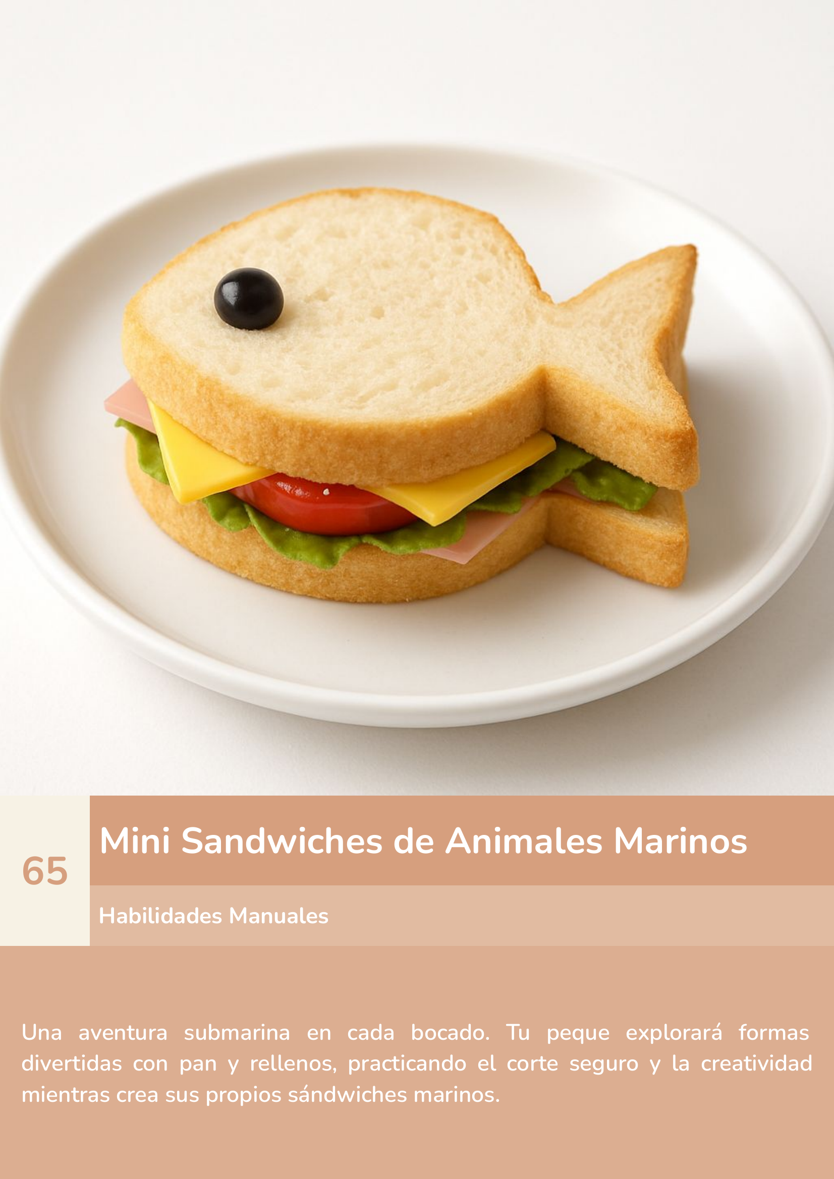 Torre de aprendizaje Montessori, actividad mini sandwiches de animales marinos.