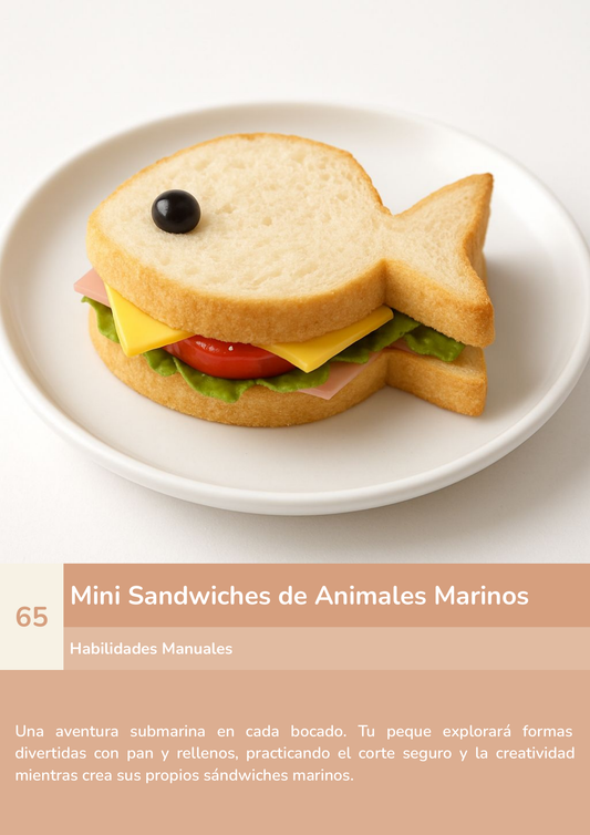 Torre de aprendizaje Montessori, actividad mini sandwiches de animales marinos.