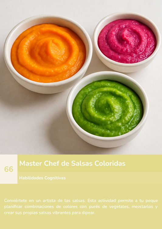 Torre de aprendizaje Montessori, actividad master chef de salsas coloridas.