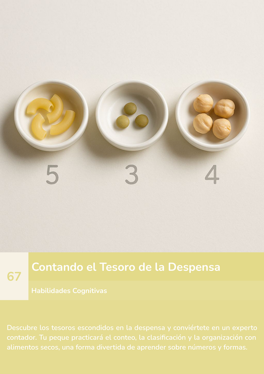 Torre de aprendizaje Montessori, actividad contando el tesoro de la despensa.