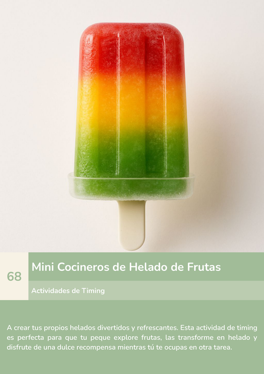 Torre de aprendizaje Montessori, actividad mini cocineros de helado de frutas.