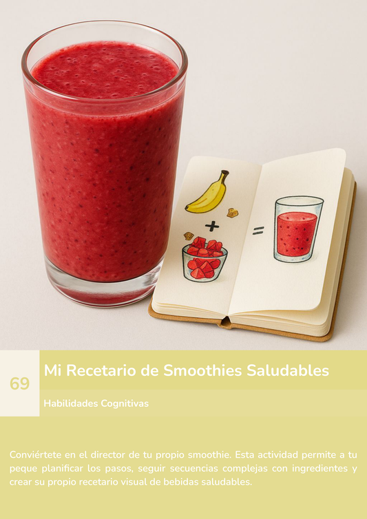 Torre de aprendizaje Montessori, actividad mi recetario de smoothies saludables.