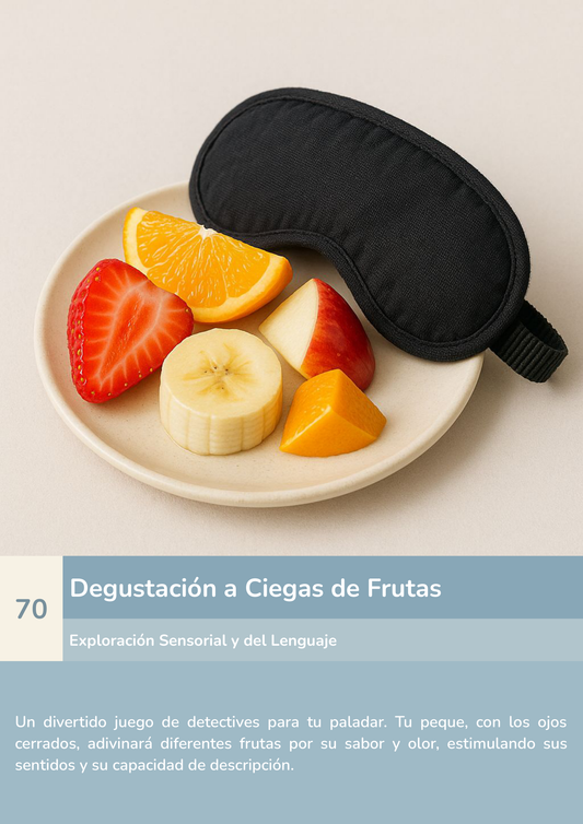 Torre de aprendizaje Montessori, actividad degustación a ciegas de frutas.