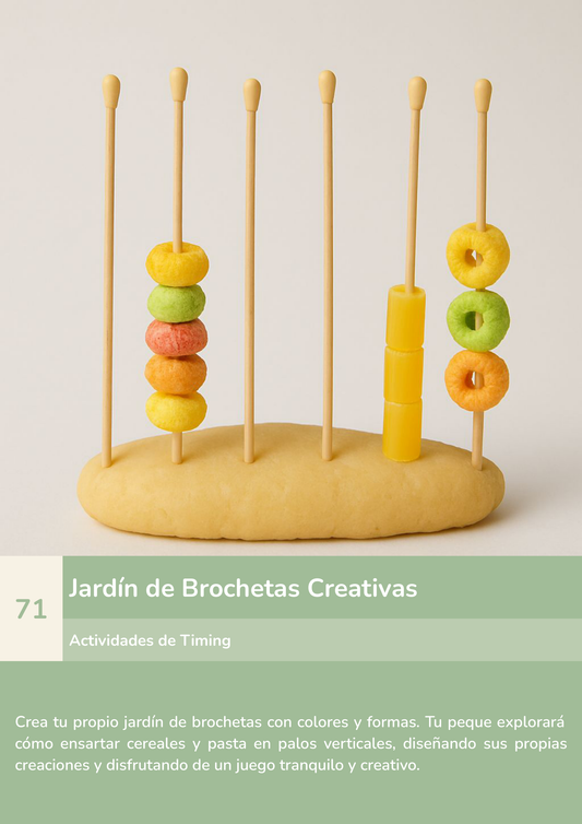 Torre de aprendizaje Montessori, actividad jardín de brochetas creativas.