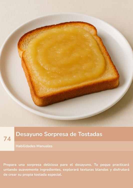 Torre de aprendizaje Montessori, actividad desayuno sorpresa de tostadas.