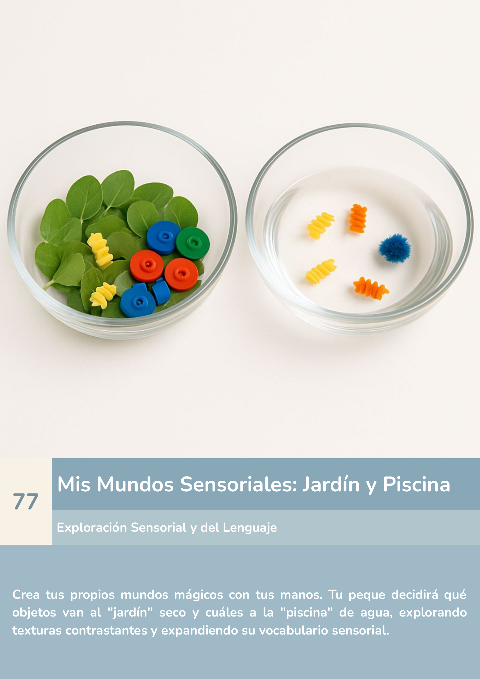 Torre de aprendizaje Montessori, actividad mis mundos sensoriales: jardín y piscina.