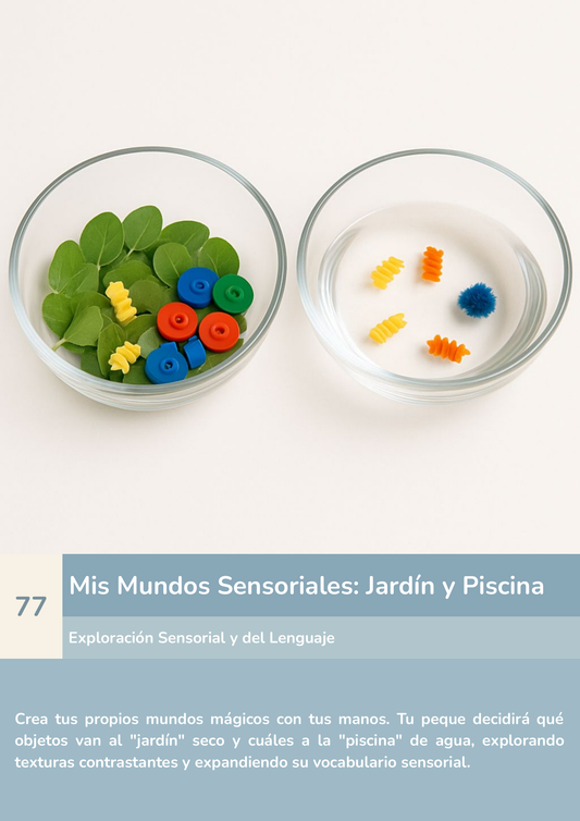 Torre de aprendizaje Montessori, actividad mis mundos sensoriales: jardín y piscina.