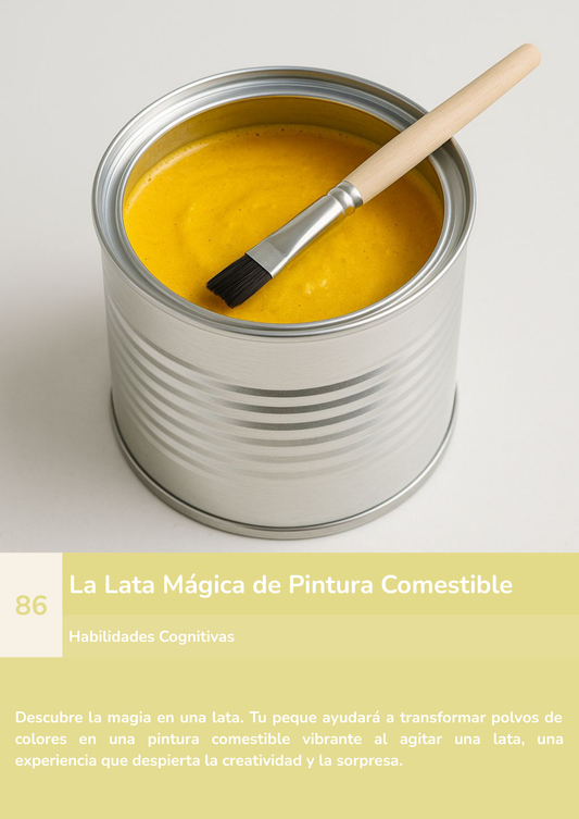 Torre de aprendizaje Montessori, actividad la lata mágica de pintura comestible.