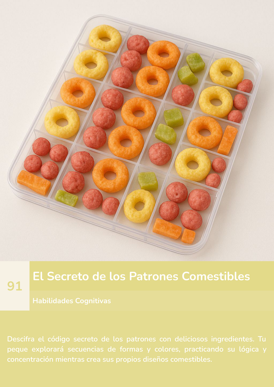 Torre de aprendizaje Montessori, actividad el secreto de los patrones comestibles.