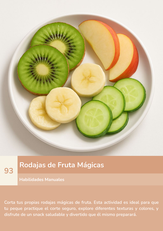Torre de aprendizaje Montessori, actividad rodajas de fruta mágicas.