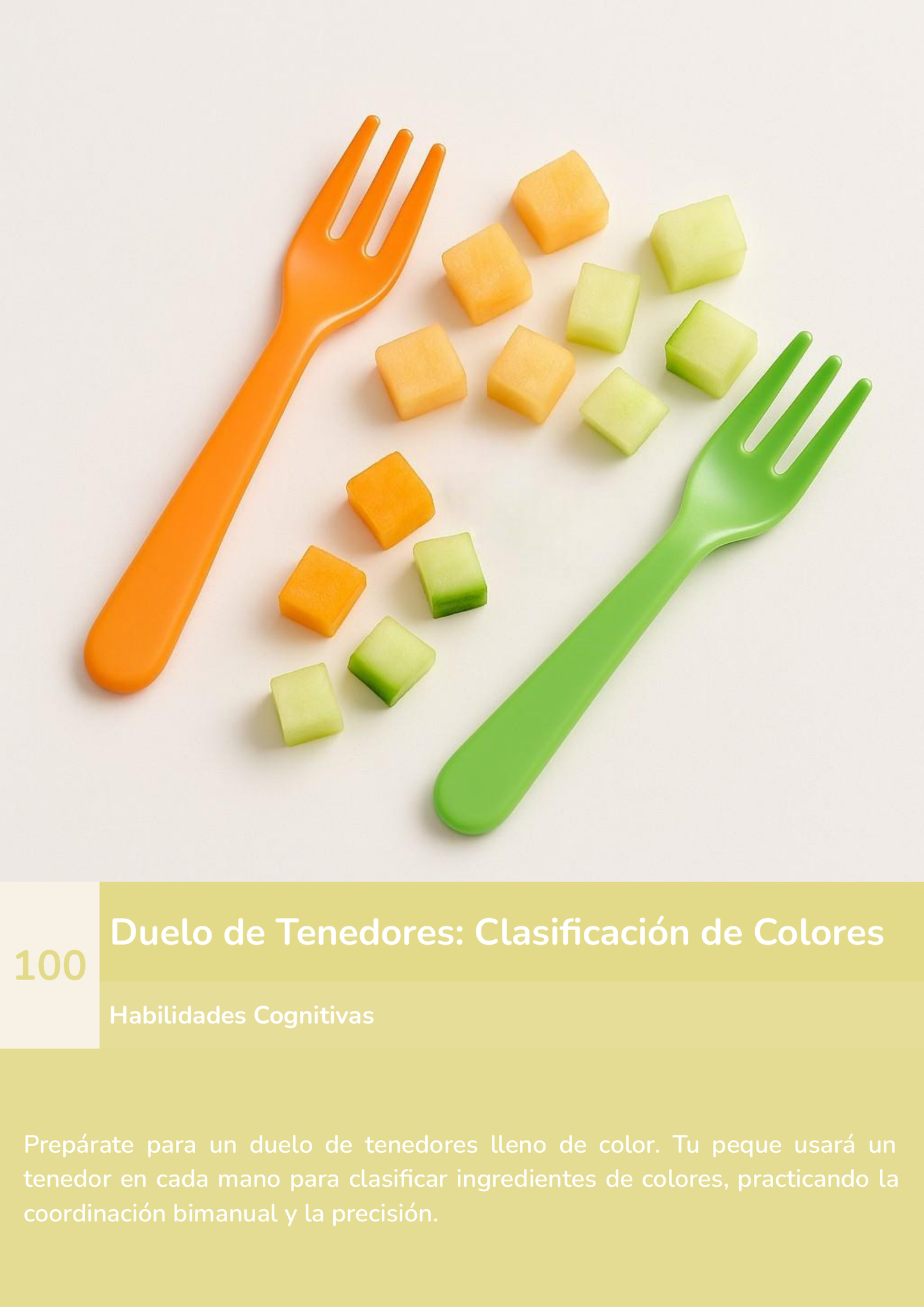 Torre de aprendizaje Montessori, actividad duelo de tenedores: clasificación de colores.
