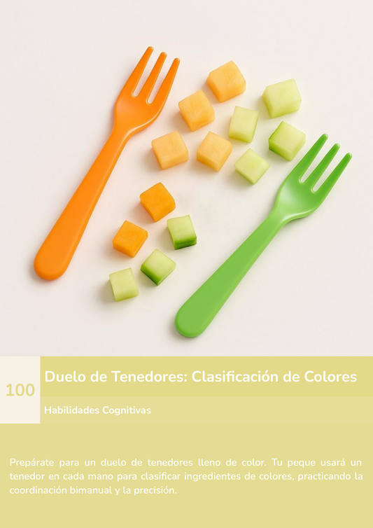 Torre de aprendizaje Montessori, actividad duelo de tenedores: clasificación de colores.
