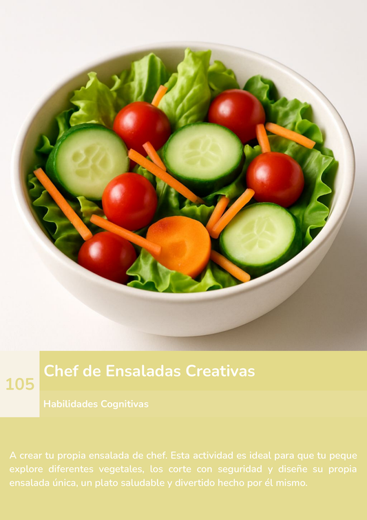 Torre de aprendizaje Montessori, actividad chef de ensaladas creativas.