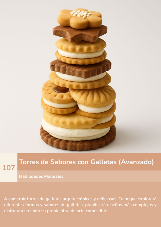 Torre de aprendizaje Montessori, actividad torres de sabores con galletas (avanzado).