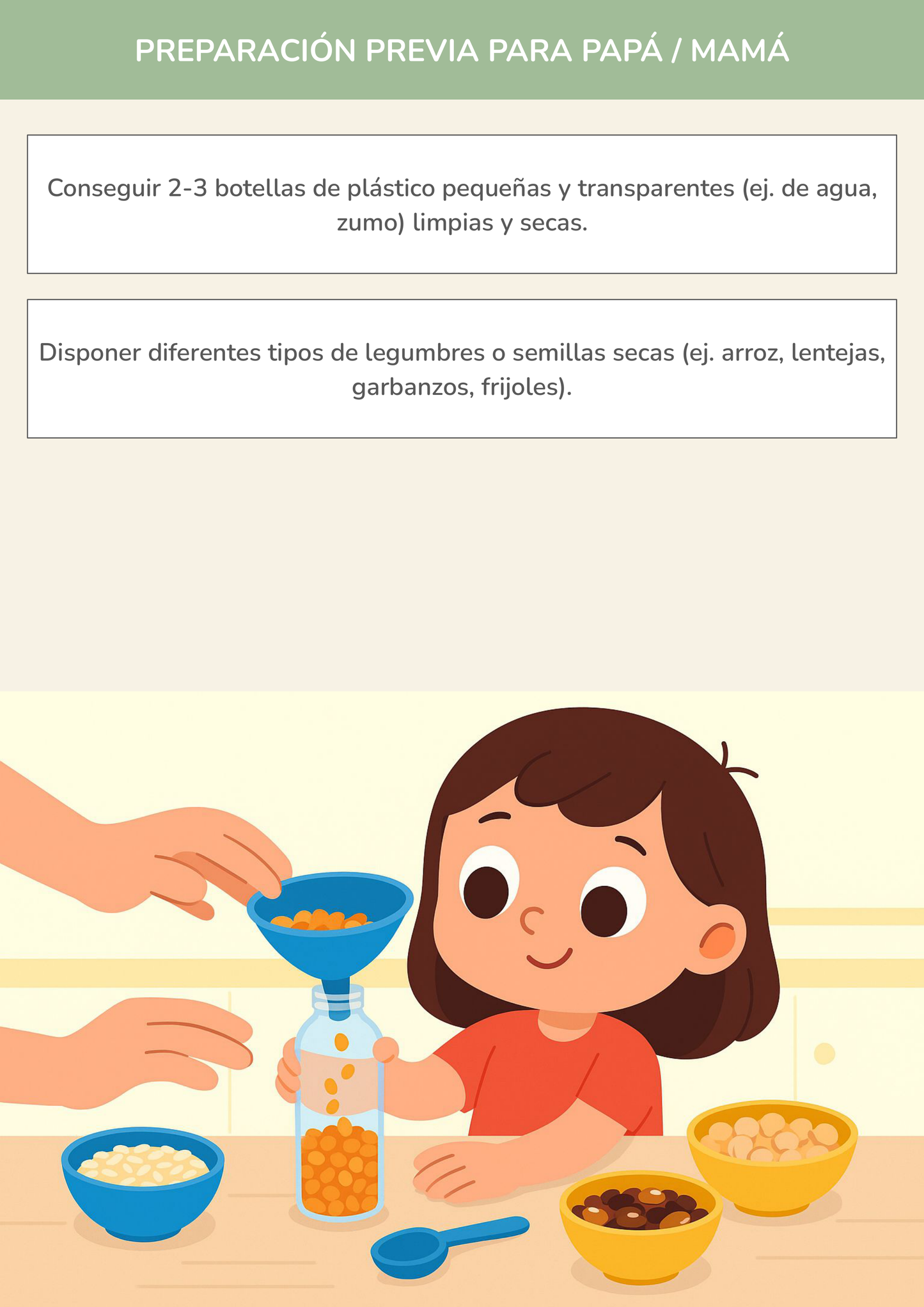 Niño usando torre de aprendizaje mientras realiza la actividad botellas musicales de semillas en la cocina.