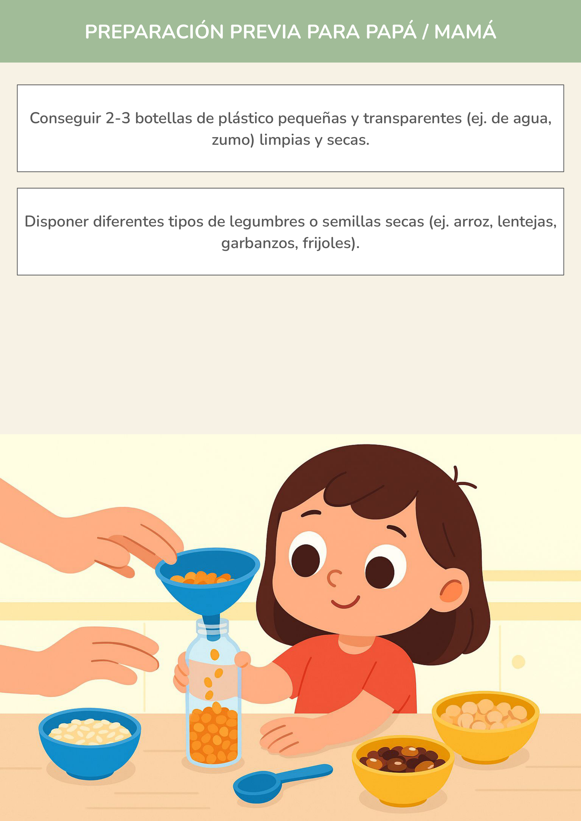 Niño usando torre de aprendizaje mientras realiza la actividad botellas musicales de semillas en la cocina.
