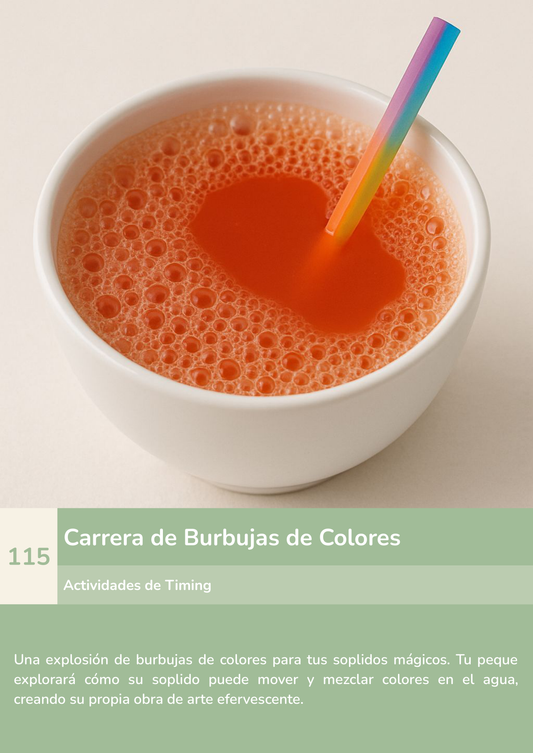 Torre de aprendizaje Montessori, actividad carrera de burbujas de colores.