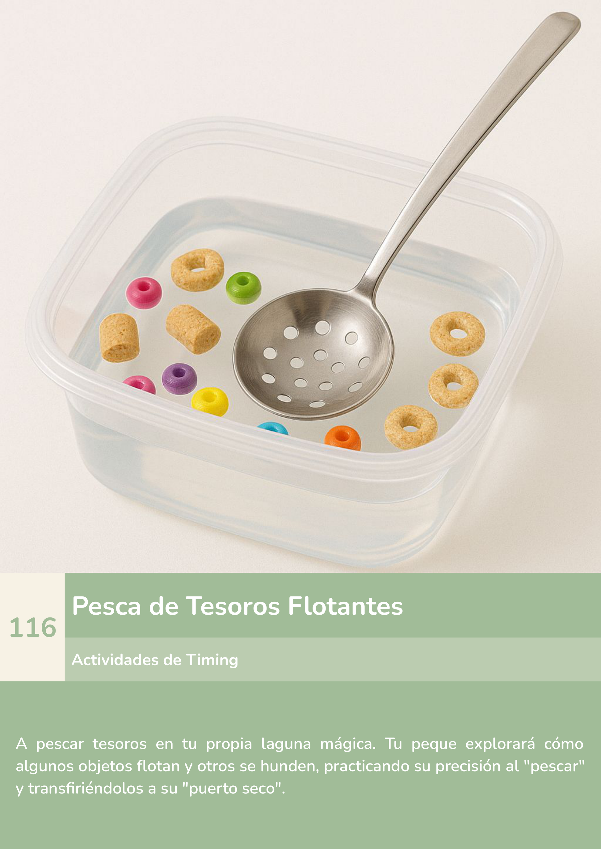 Torre de aprendizaje Montessori, actividad pesca de tesoros flotantes.