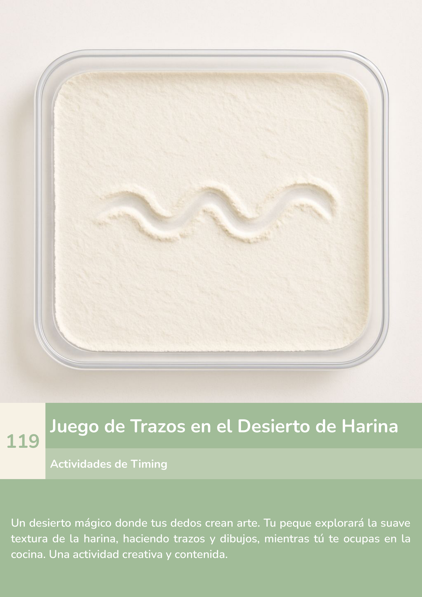 Torre de aprendizaje Montessori, actividad juego de trazos en el desierto de harina.